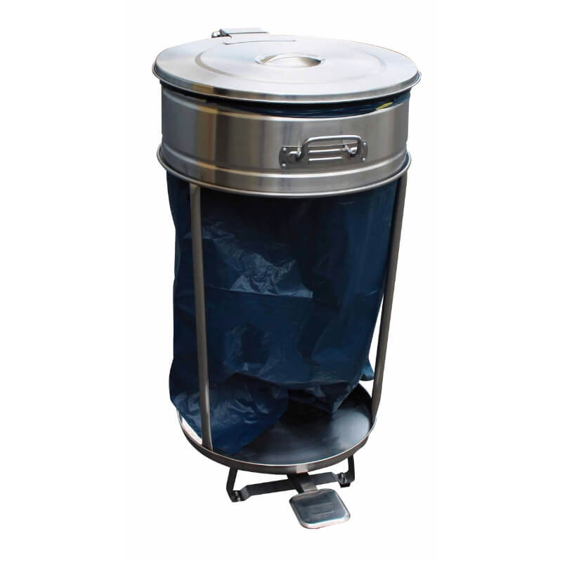 Support roulant pour sacs poubelles tout inox | 110L | 1 Pédale