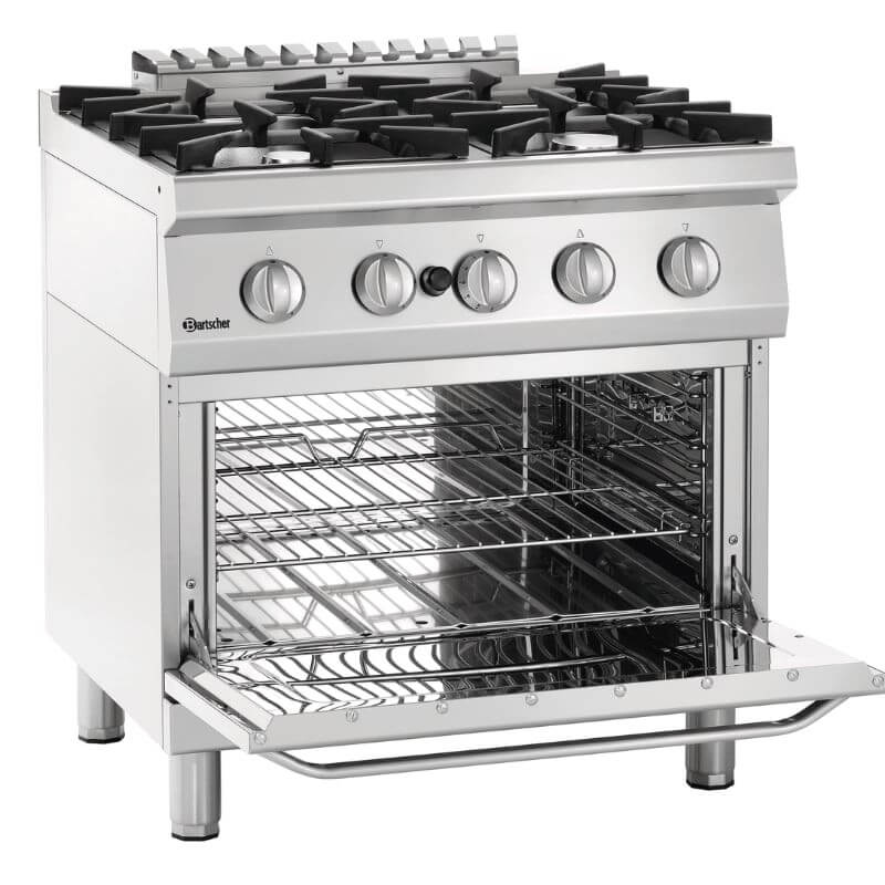 Piano de cuisson professionnel 4 feux gaz + four GN 2/1 GAZ